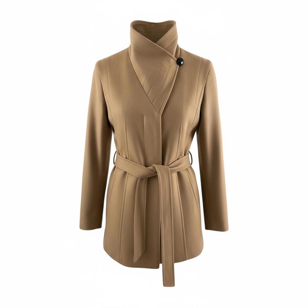 Babaton Aritzia Camel Wool Cashmere Wrap Coat Small Belted Funnel Neck Luxury
